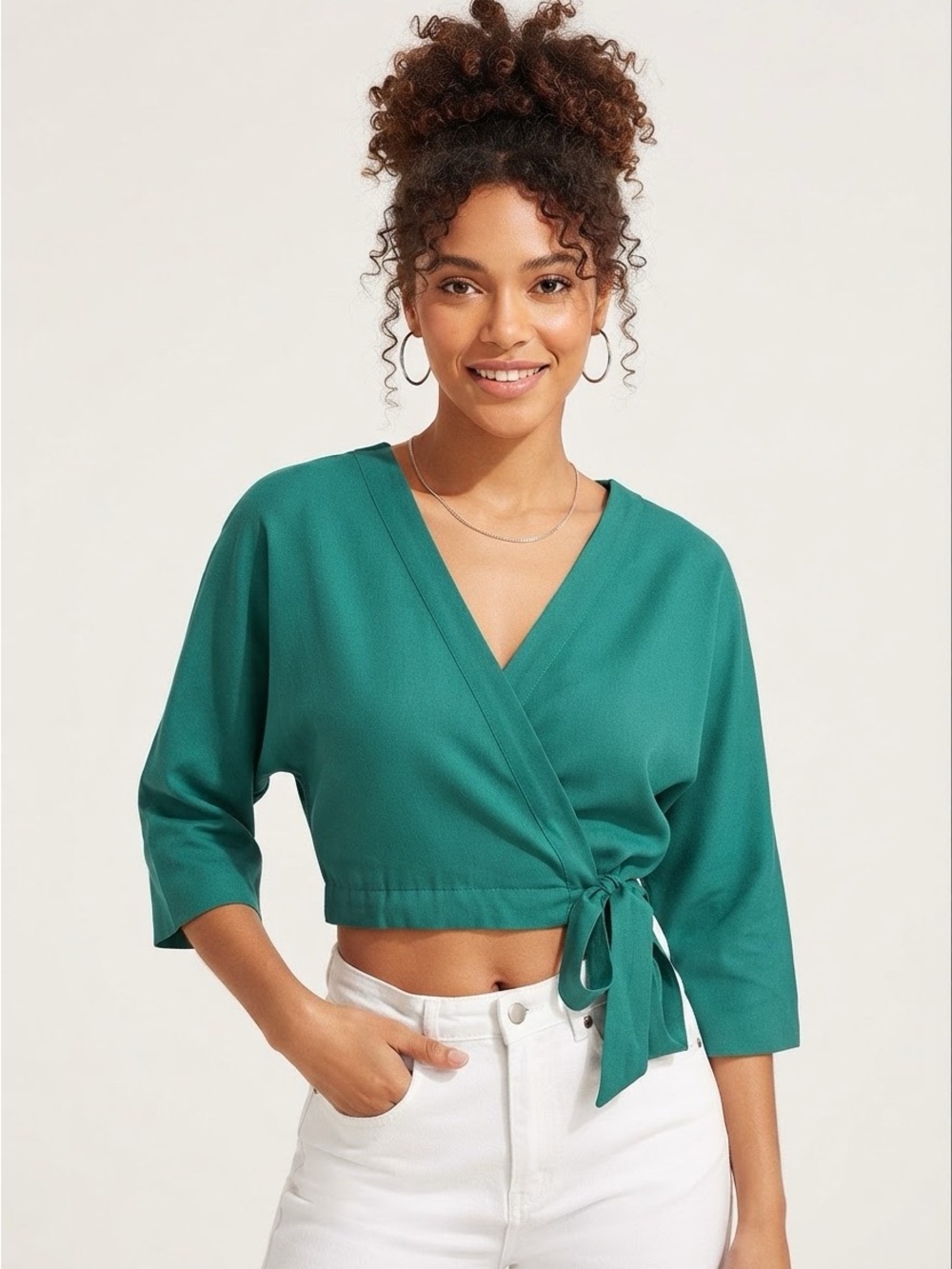 Urban Outfitters Teal Green Cotton Linen Blend Wrap Crop Top – Small